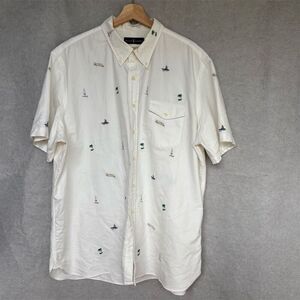 Ralph Lauren Men's 2XL Aloha Embroidered Button-Down Shirt White Hawaiian